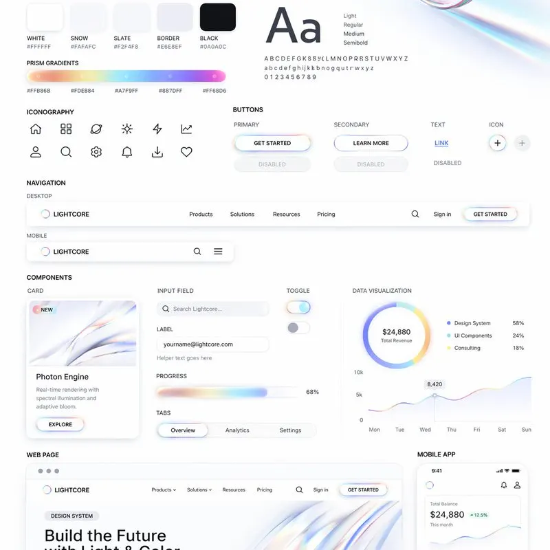 浅色 UI 设计系统综合板